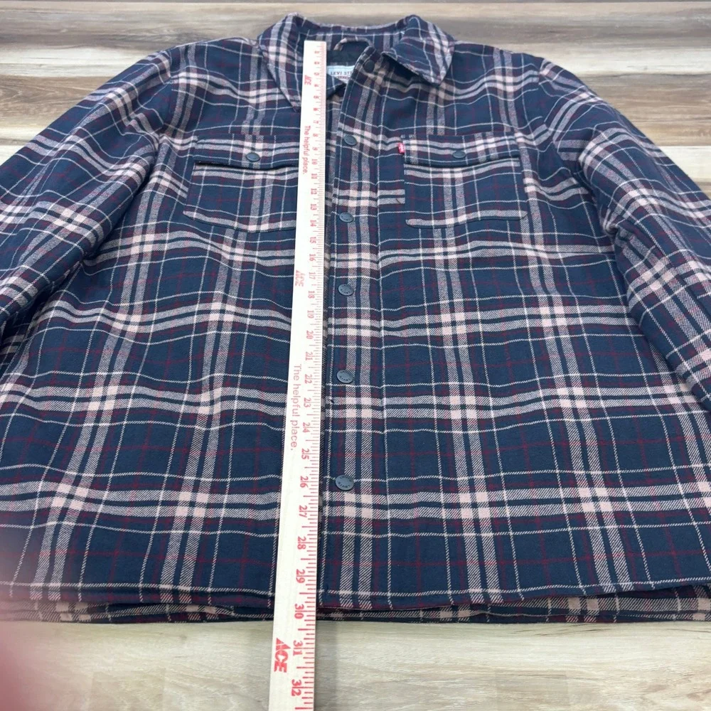 Levi's Shirt Jacket Mens XL Plaid Cotton Quilted Lining Workwear Navy Heritage - Picture 3 of 9